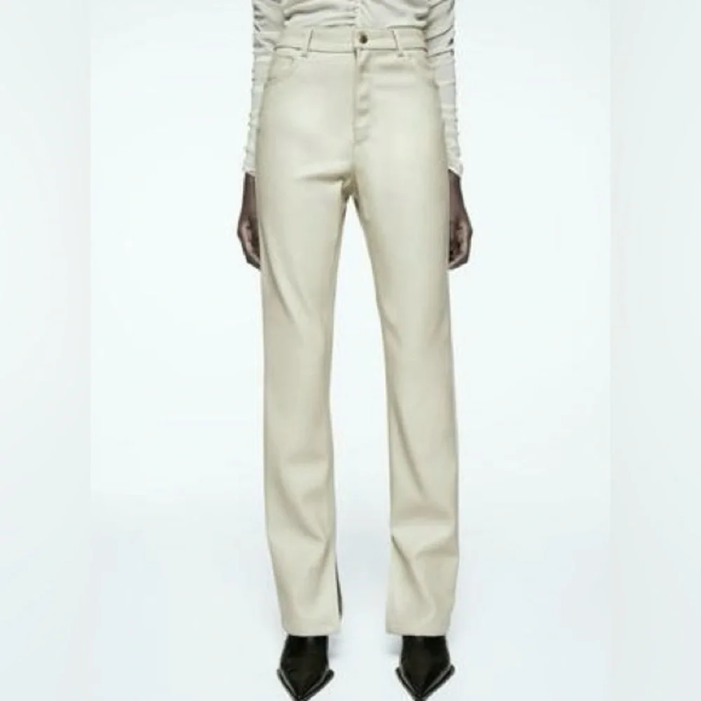 Zara NWOT SET faux leather button tapered waist shirt & matching split hem pants